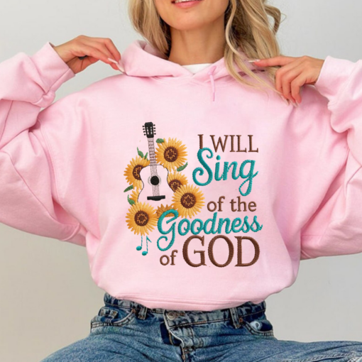 Embroidered Sweatshirt I will sing of the GOODNESS of GOD-Pink Women Christian Religious Hoodie Sweatshirt christian Sweatshirt jesus gifts, Retro Styles, Bring Back the Classics