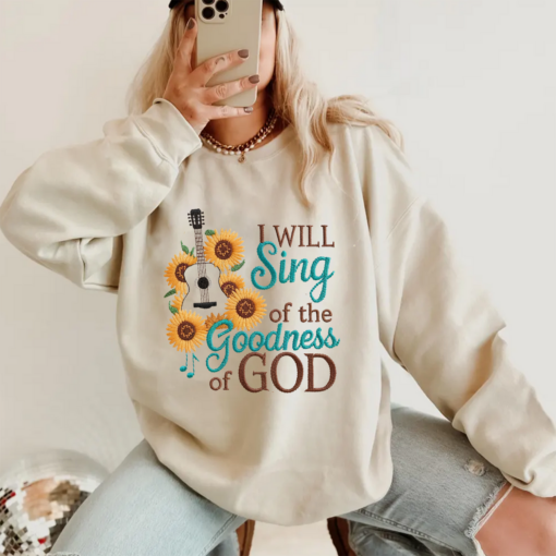 Embroidered Sweatshirt I will sing of the GOODNESS of GOD-Pink Women Christian Religious Hoodie Sweatshirt christian Sweatshirt jesus gifts, Retro Styles, Bring Back the Classics