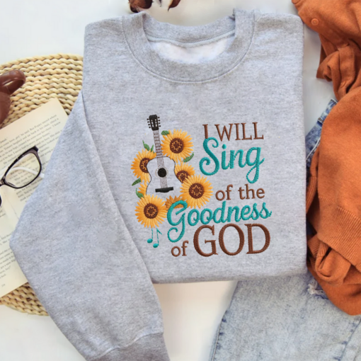 Embroidered Sweatshirt I will sing of the GOODNESS of GOD-Pink Women Christian Religious Hoodie Sweatshirt christian Sweatshirt jesus gifts, Retro Styles, Bring Back the Classics